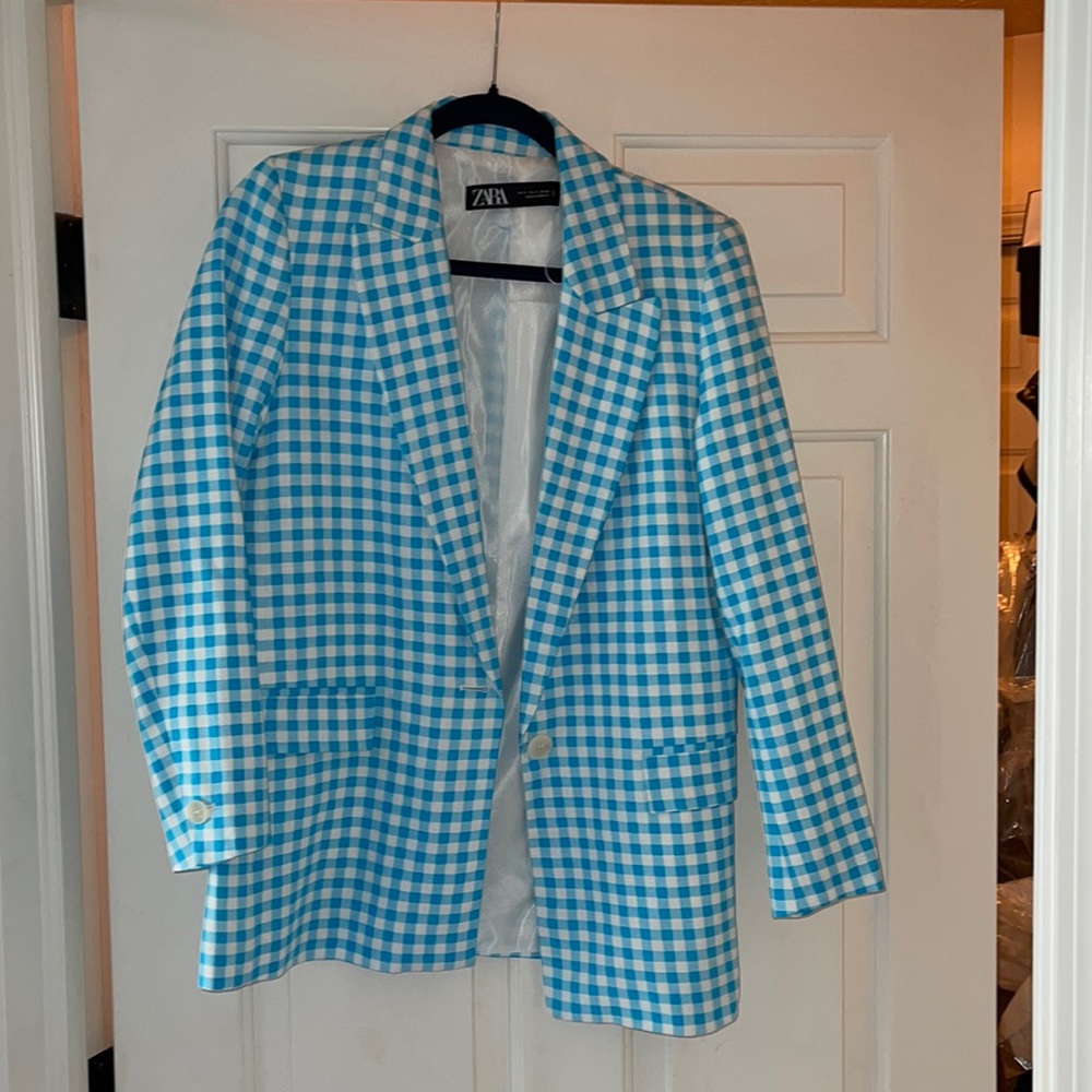 Zara blue gingham blazer